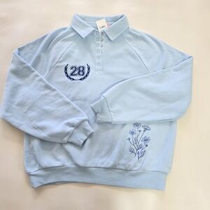 Zoe + Liv Light Blue Floral Embroidered Hoodie